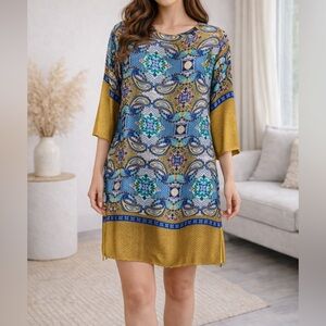 Vegas Collection Boho Paisley Print Satin Dress